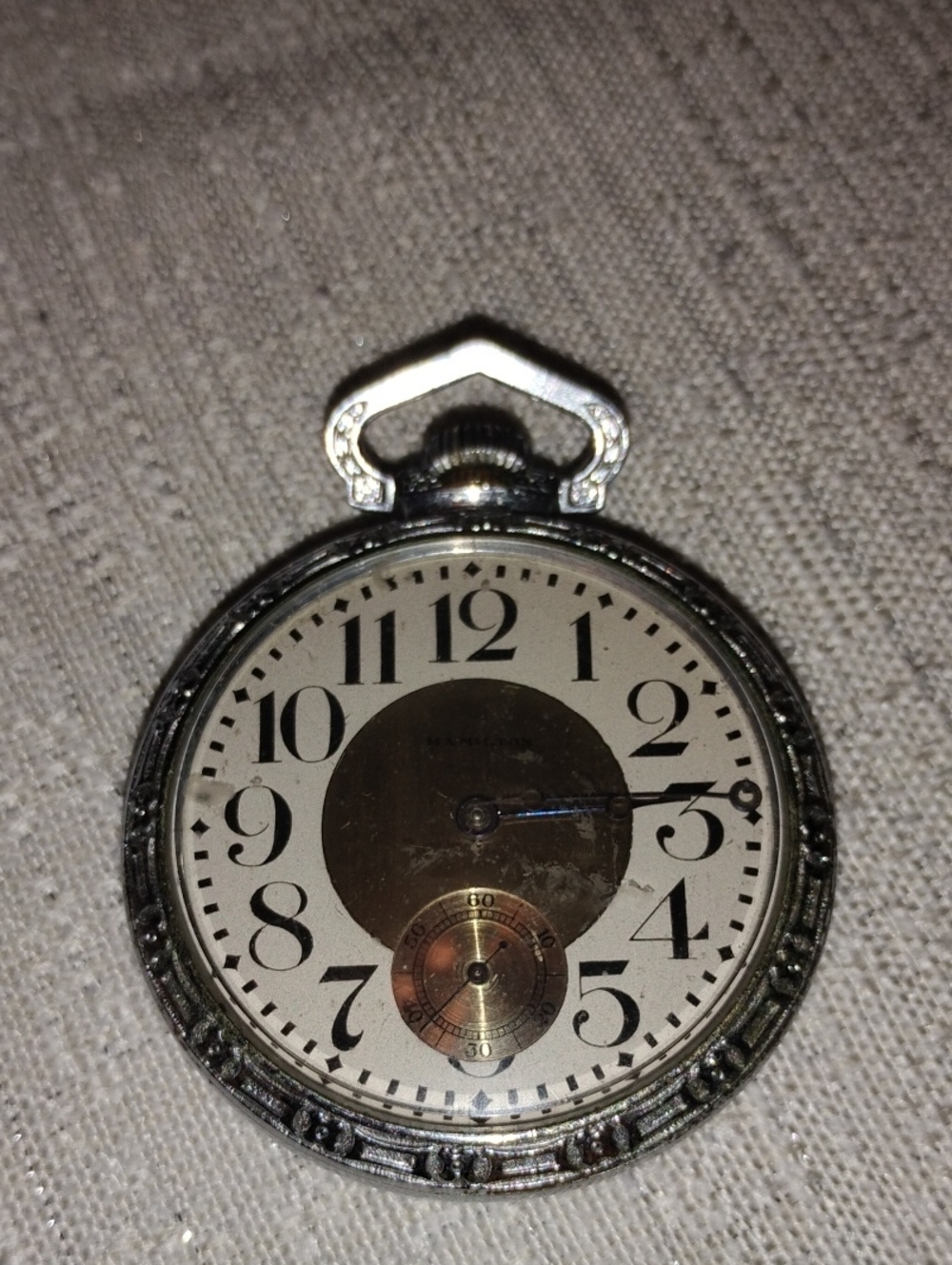 Vintage Silver-Tone Pocket Watch - White & Brass Dial